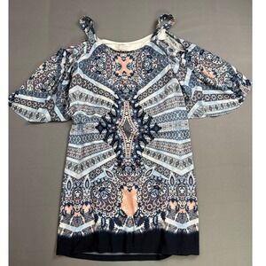 Signature by Robbie Bee Cold Shoulder Dress Geometric Print Flared Sleeve‎